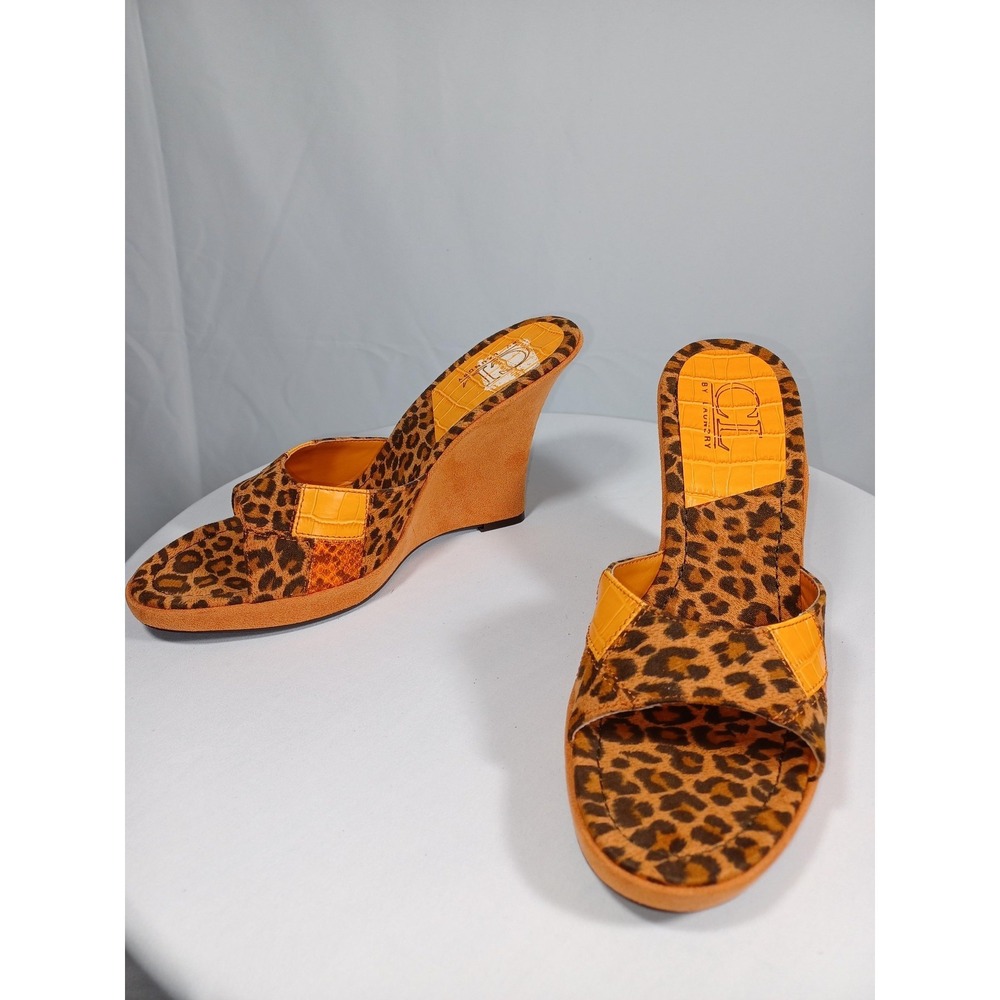 CL By Laundry Shoes Womens Size 9 Leopard Wedge Heels Eliza Mule Slide Sandals N